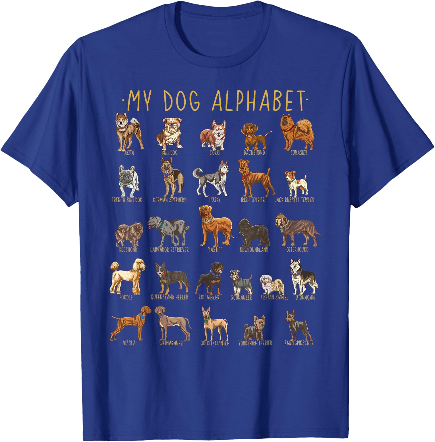 Types Of Dogs Alphabet - Dog Identification - A-Z ABC T-Shirt - T-Shirt | Royal
