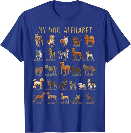 Types Of Dogs Alphabet - Dog Identification - A-Z ABC T-Shirt - T-Shirt | Royal