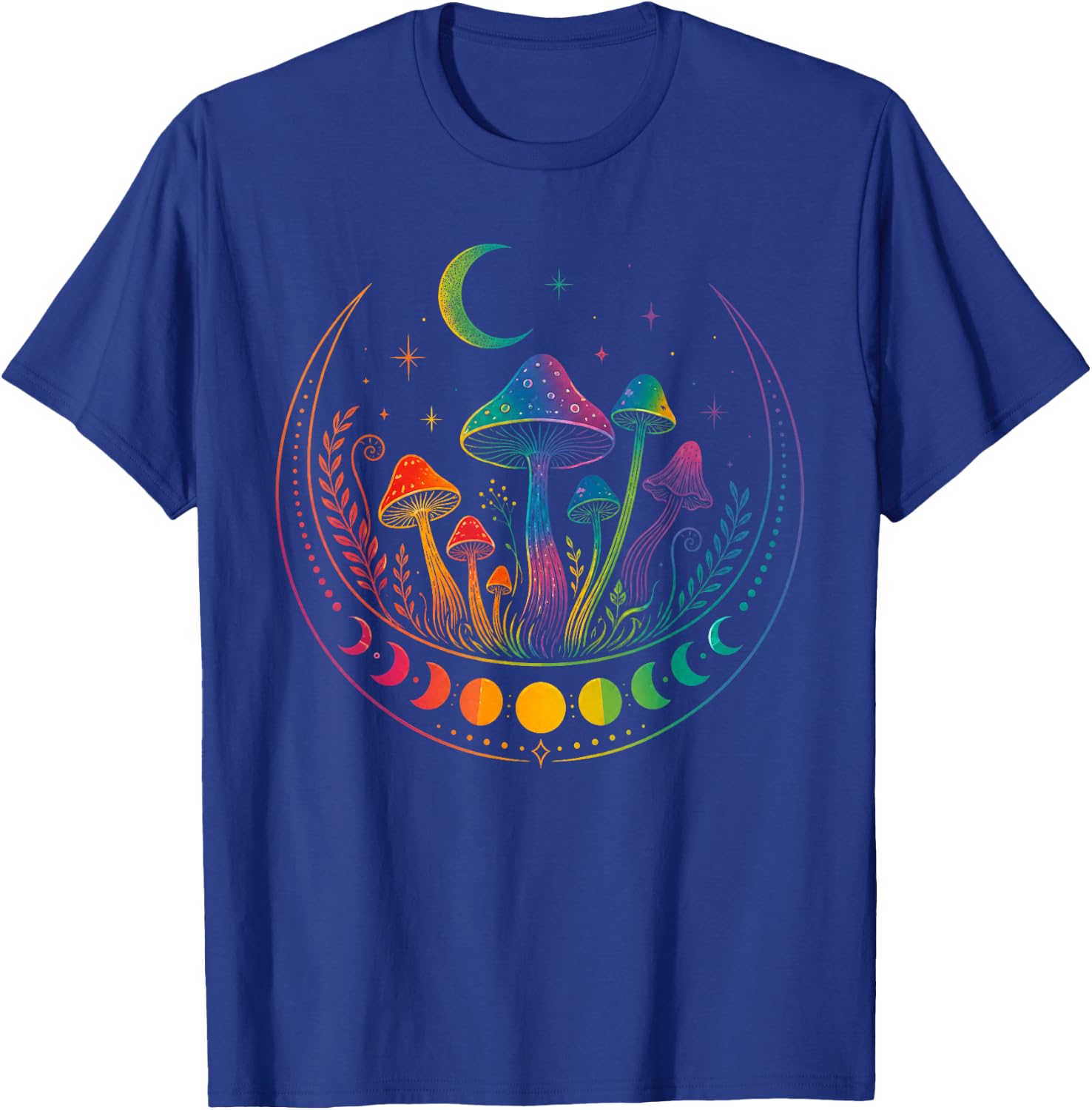 Gay Pride Mushroom Moon Phases LGBT Ally Rainbow Witchy Vibe T-Shirt - T-Shirt | Royal
