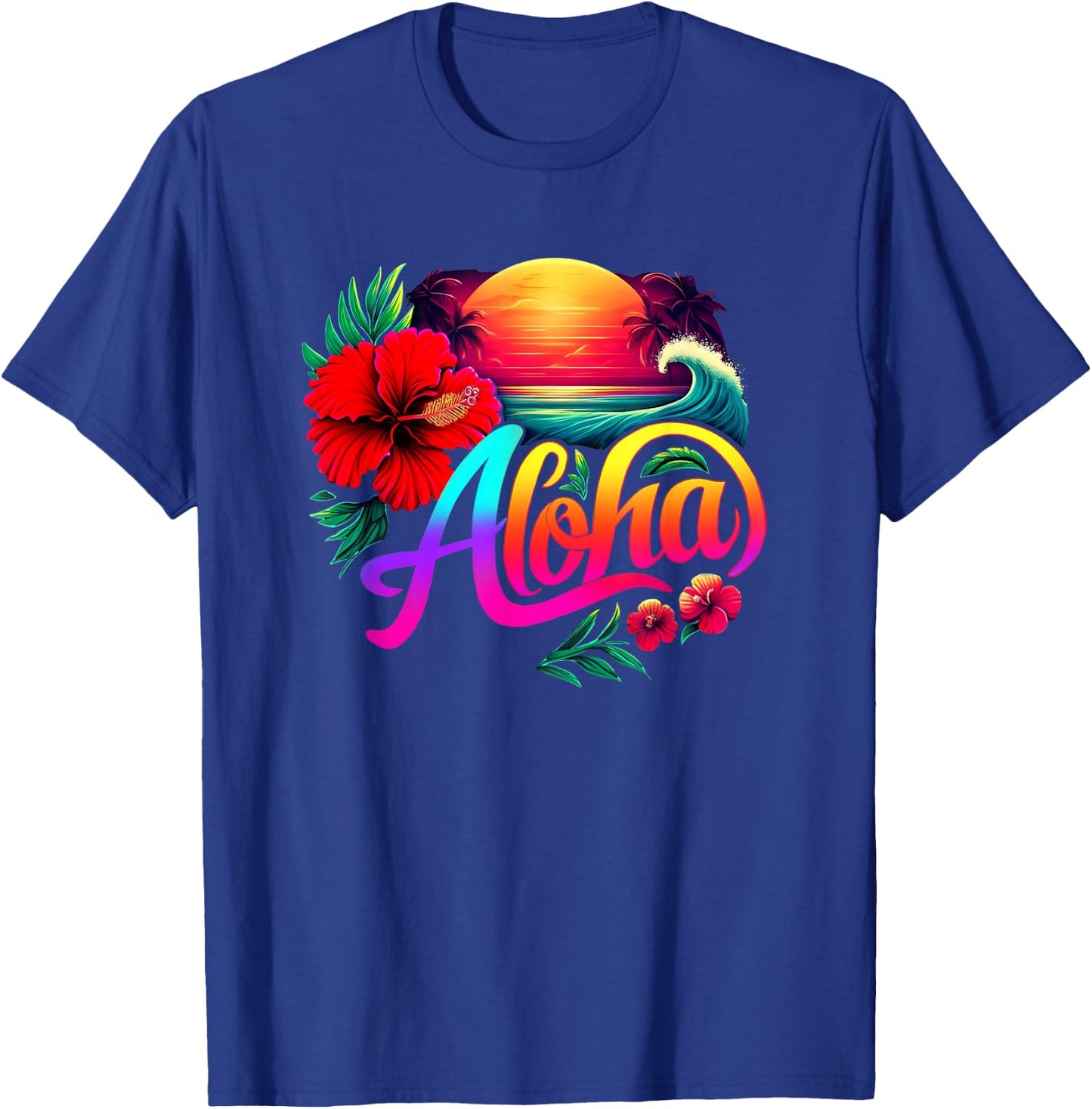 Aloha Hawaii Retro Sunset Vintage Hawaiian Beach Flower T-Shirt - T-Shirt | Royal