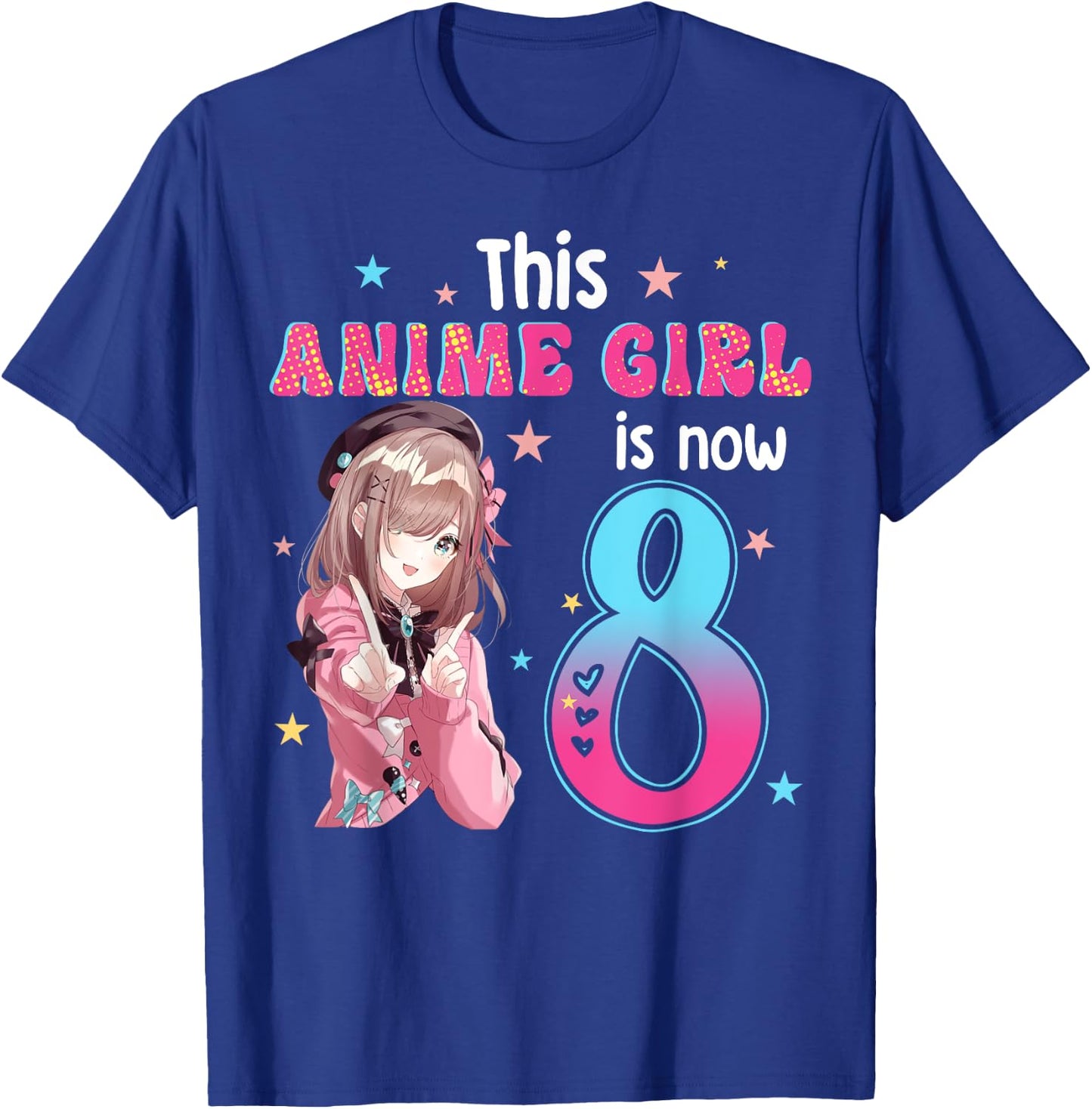 8 Years Old Girl Kawaii Gifts Anime Girl 8th Birthday Kids T-Shirt - T-Shirt | Royal
