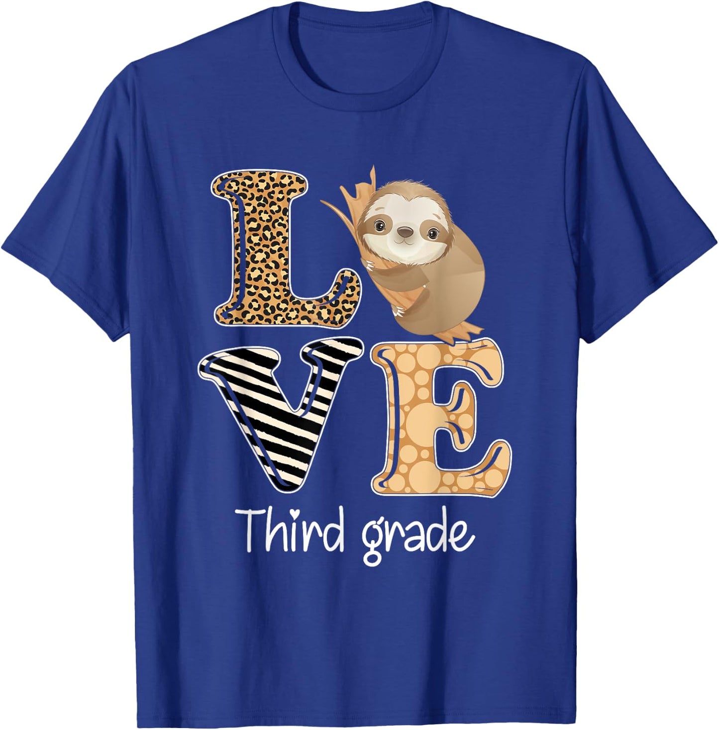 Love Third Grade Sloth 3rd Grade Teacher Back To School T-Shirt - T-Shirt | Royal