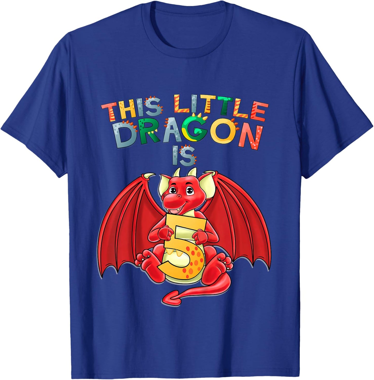 Kids This Little Dragon Is 5 Dragon 5th Birthday 5 Year Old Boy T-Shirt - T-Shirt | Royal