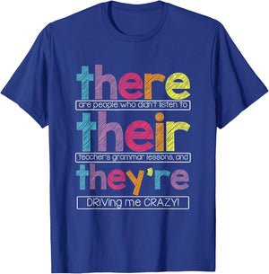 There Their They're English Grammar Teacher Funny Humor Small T-Shirt - T-Shirt | Royal