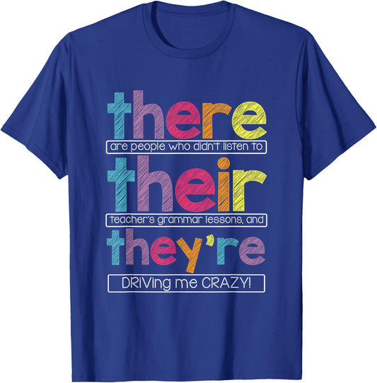 There Their They're English Grammar Teacher Funny Humor Small T-Shirt - T-Shirt | Royal