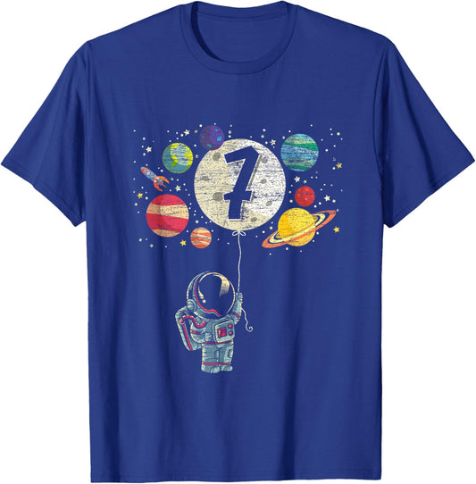 7 Years Old Birthday Boy Gifts Astronaut 7th Birthday T-Shirt - T-Shirt | Royal