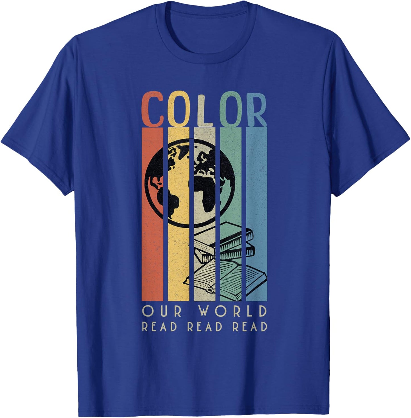 Color Our World READ Globe and Books T-Shirt - T-Shirt | Royal