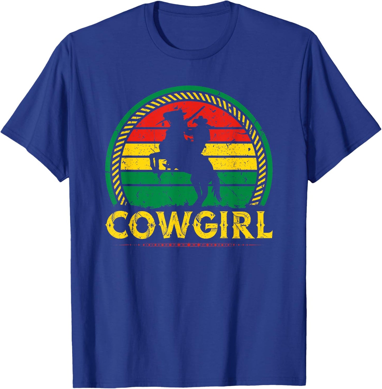 African American Cowgirl Sunset Bucking Horse Country T-Shirt - T-Shirt | Royal