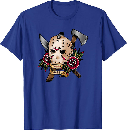Friday The 13th Jason Classical Art Tattoo Style T-Shirt - T-Shirt | Royal