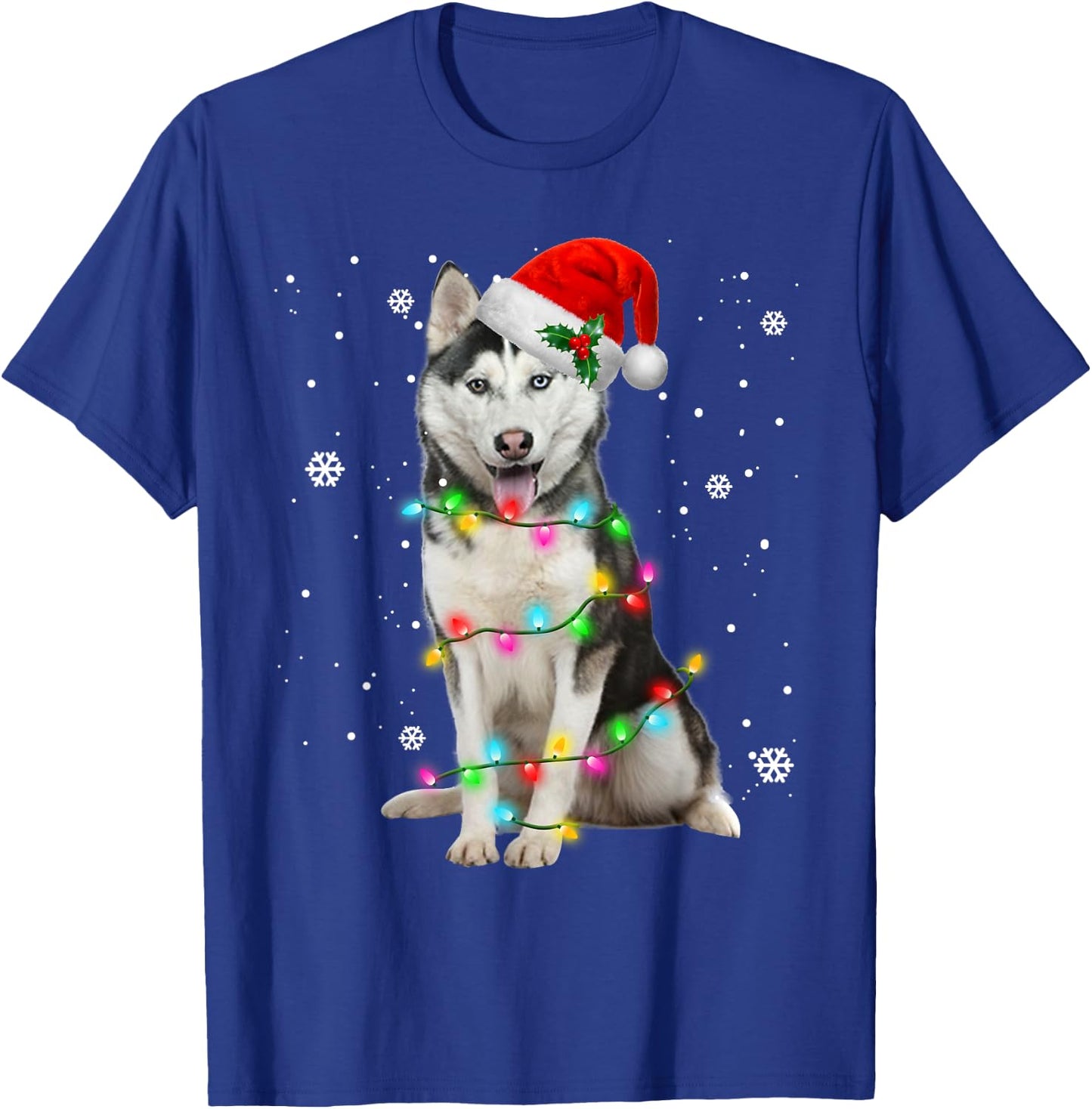 Husky Dog Santa Hat Christmas Tree Xmas Gifts For Dogs Lover Women Kids T-Shirt - T-Shirt | Royal
