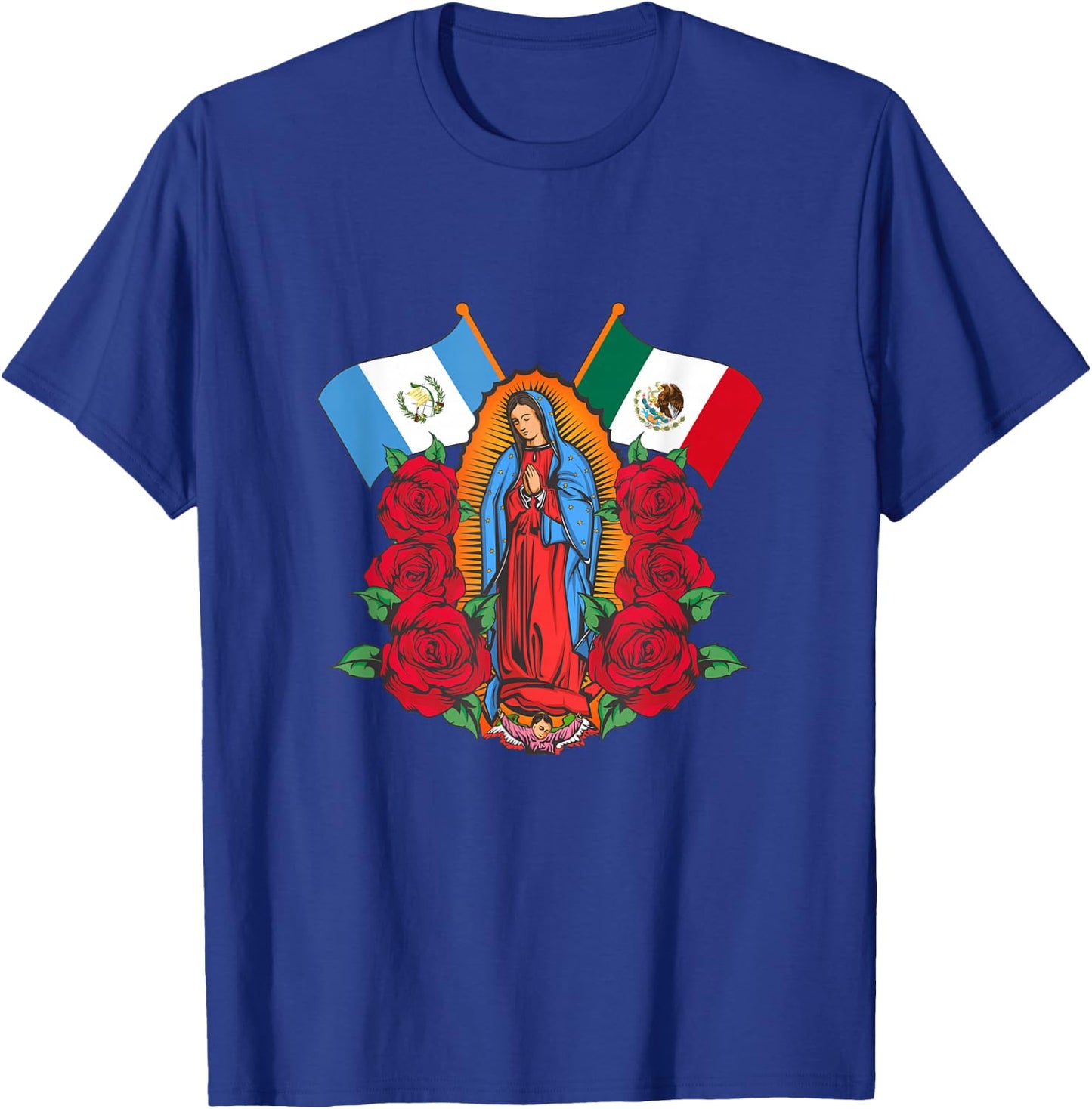 Virgen de Guadalupe con bandera de Guatemala y México T-Shirt - T-Shirt | Royal