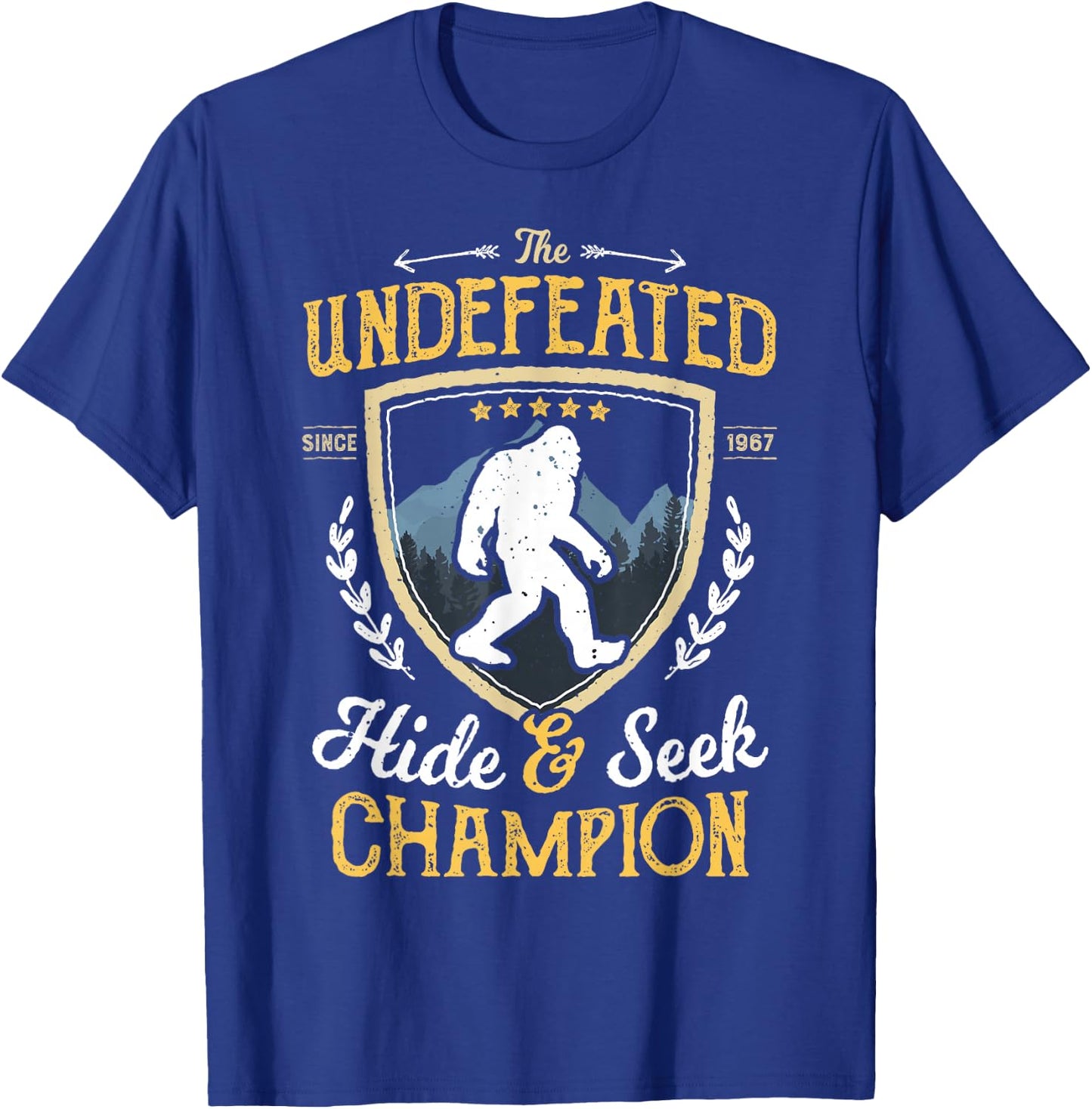 Bigfoot Hide and Seek Champion Funny Sasquatch Retro Vintage T-Shirt - T-Shirt | Royal