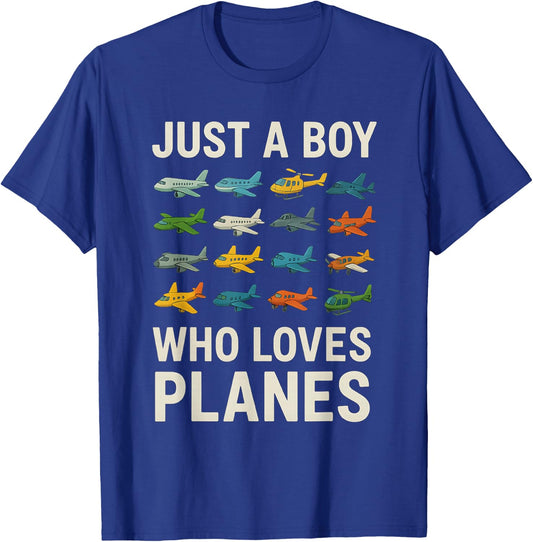 Just a Boy Who Loves Planes Aviation Design T-Shirt - T-Shirt | Royal