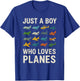 Just a Boy Who Loves Planes Aviation Design T-Shirt - T-Shirt | Royal