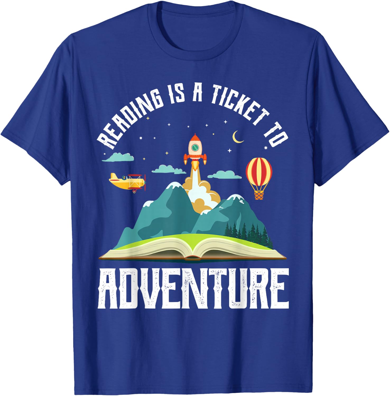 Reading Is A Ticket To Adventure Bookworms Space Rocket T-Shirt - T-Shirt | Royal