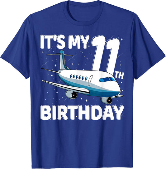 It's My 11th Birthday Airplane 11 year old Birthday Boy Girl T-Shirt - T-Shirt | Royal