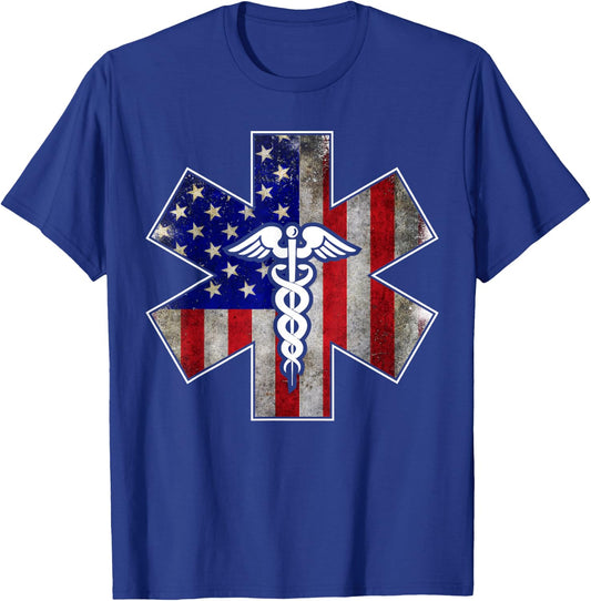 4th of July Paramedic EMS EMT USA American Flag T-Shirt - T-Shirt | Royal