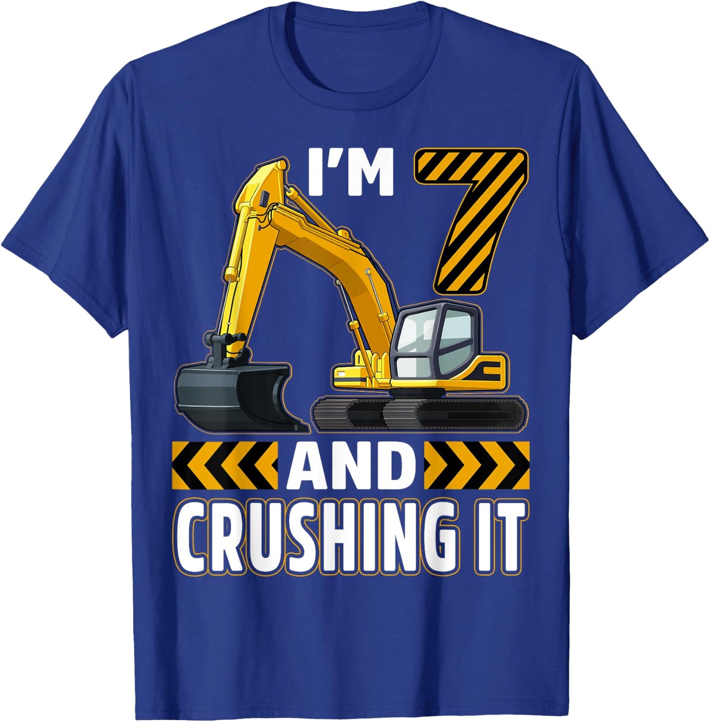 7 Year Old Construction Truck Excavator Birthday 7th B-day T-Shirt - T-Shirt | Royal