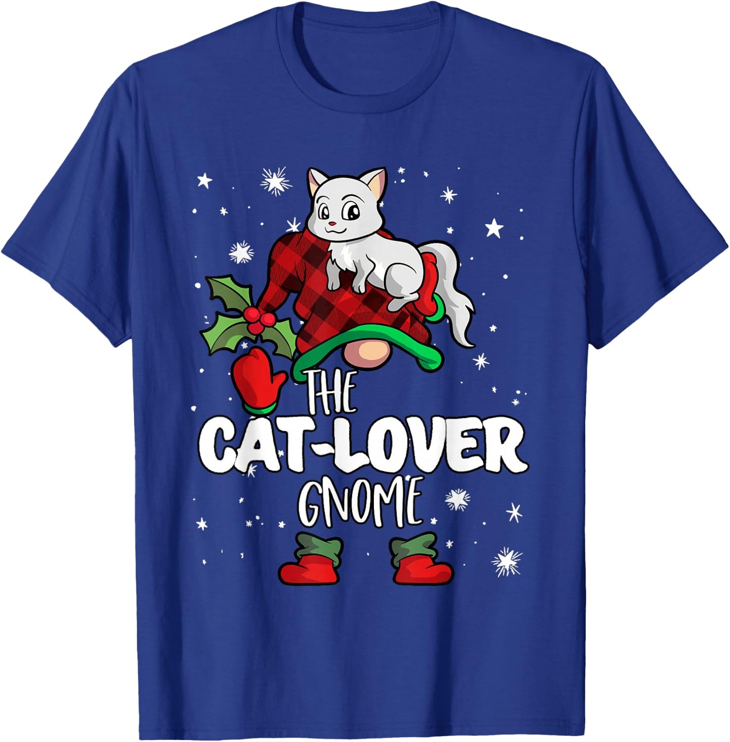 Cat Lover Gnome Red Buffalo Plaid Matching Family Christmas T-Shirt - T-Shirt | Royal