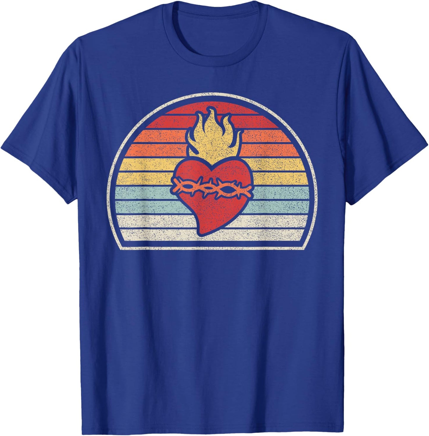 Vintage Retro Sacred Heart Of Jesus Christ Catholic T-Shirt - T-Shirt | Royal