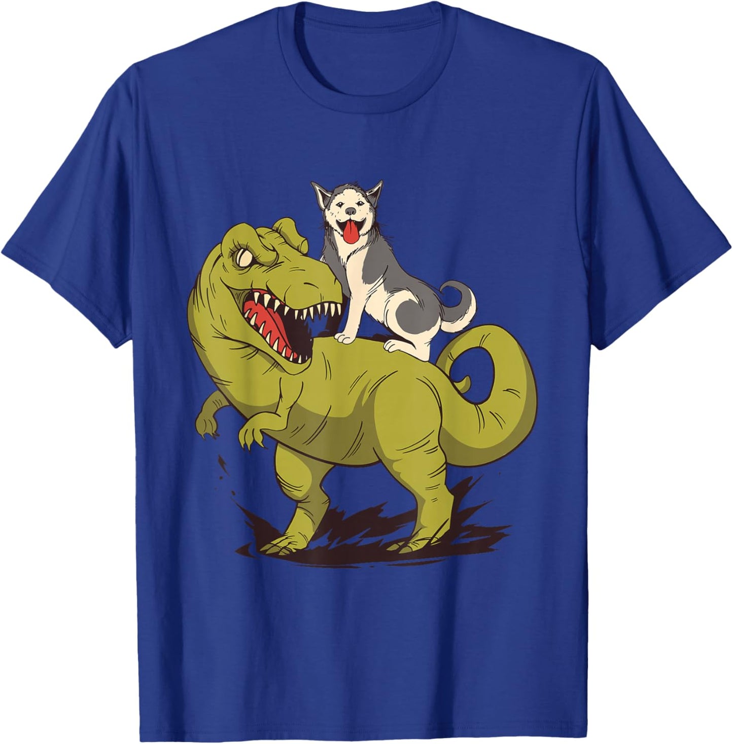 Funny Siberian Husky Dog Riding Dinosaur T-Shirt - T-Shirt | Royal