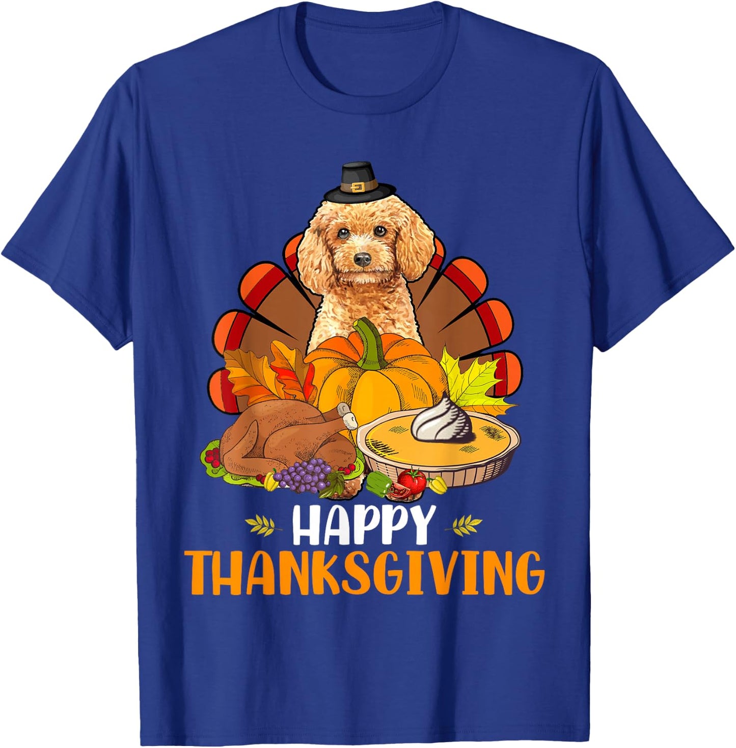 Thanksgiving Turkey Poodle Dog Eating Dinner Family Lover T-Shirt - T-Shirt | Royal