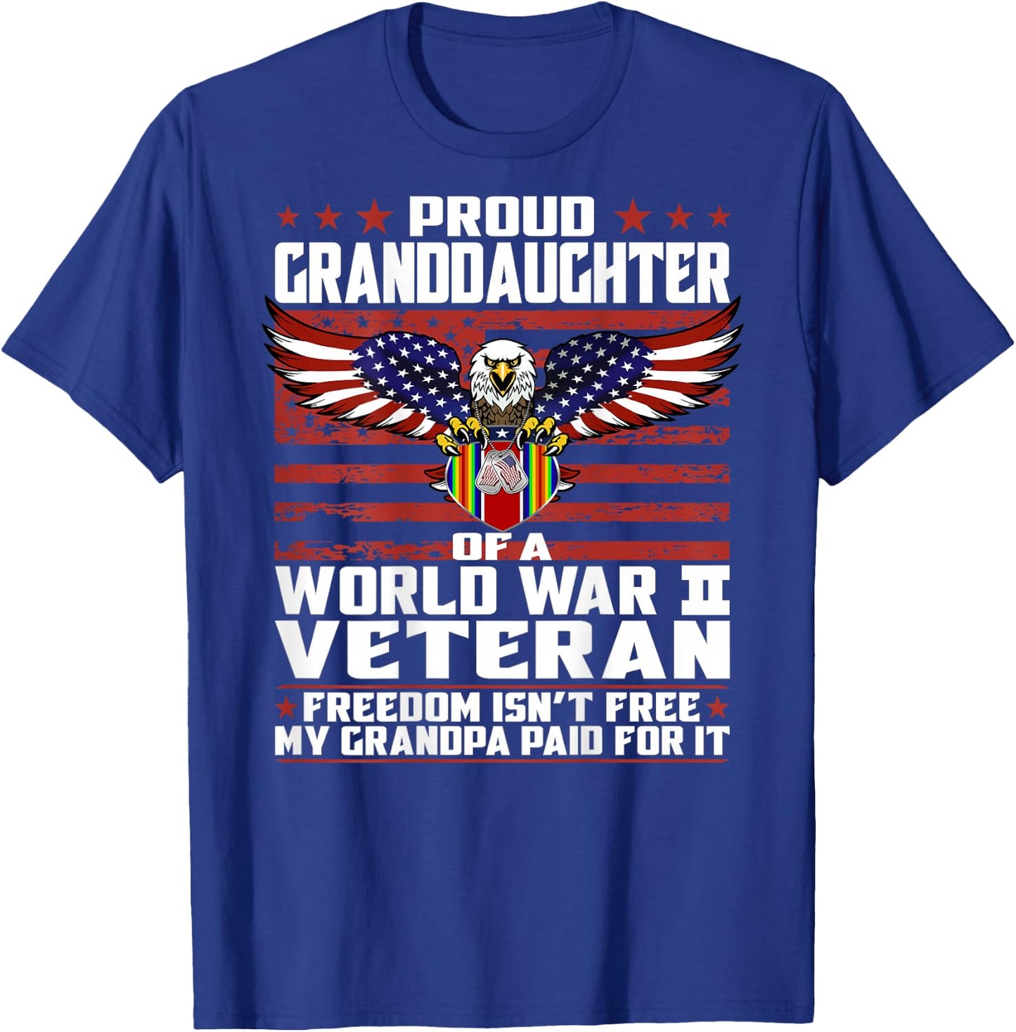 Proud Granddaughter Of A World War 2 Veteran Ribbon Gift T-Shirt - T-Shirt | Royal