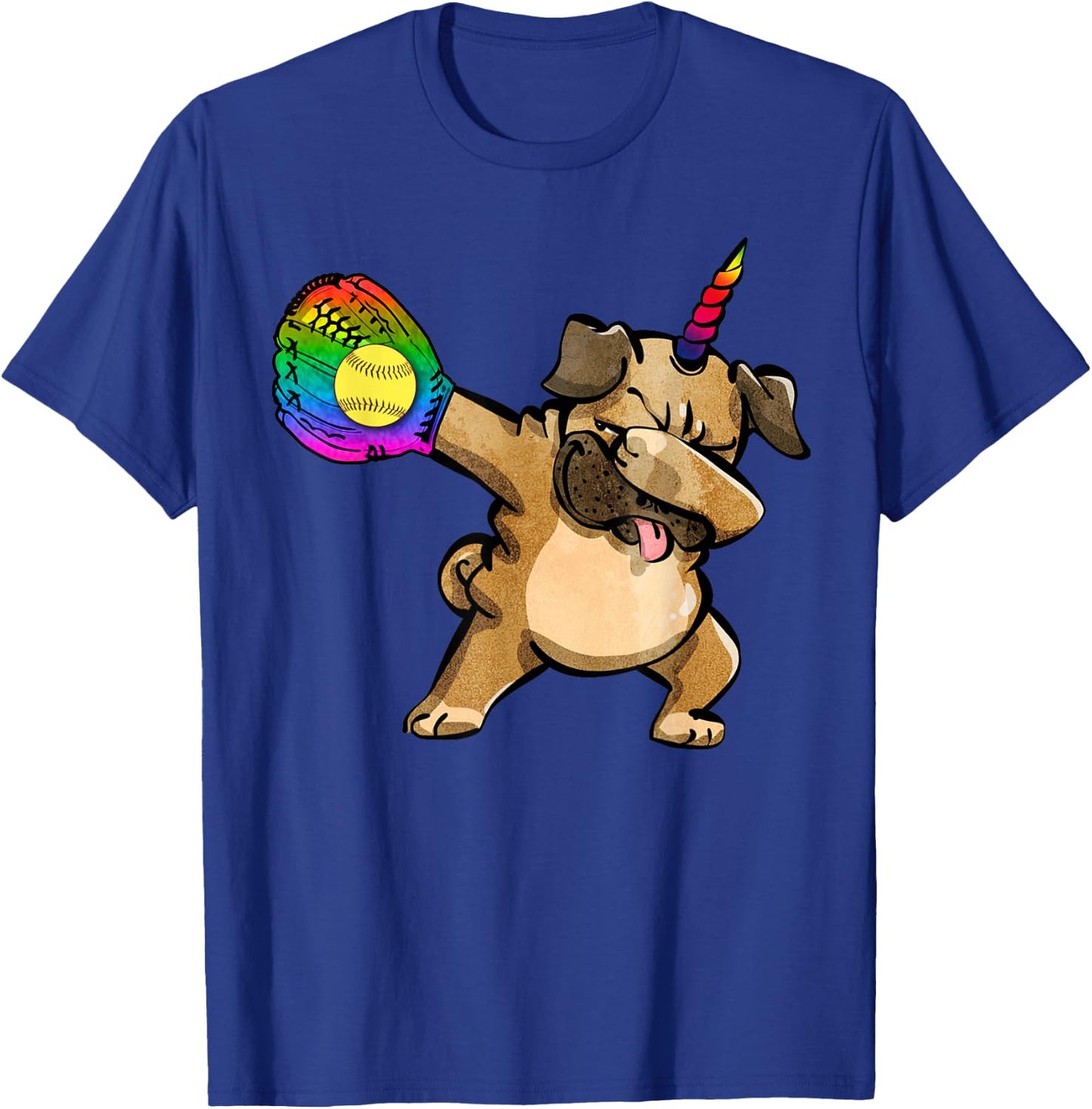 Funny Softball Shirts Dabbing Pugicorn Pug Lover Gift T-Shirt - T-Shirt | Royal