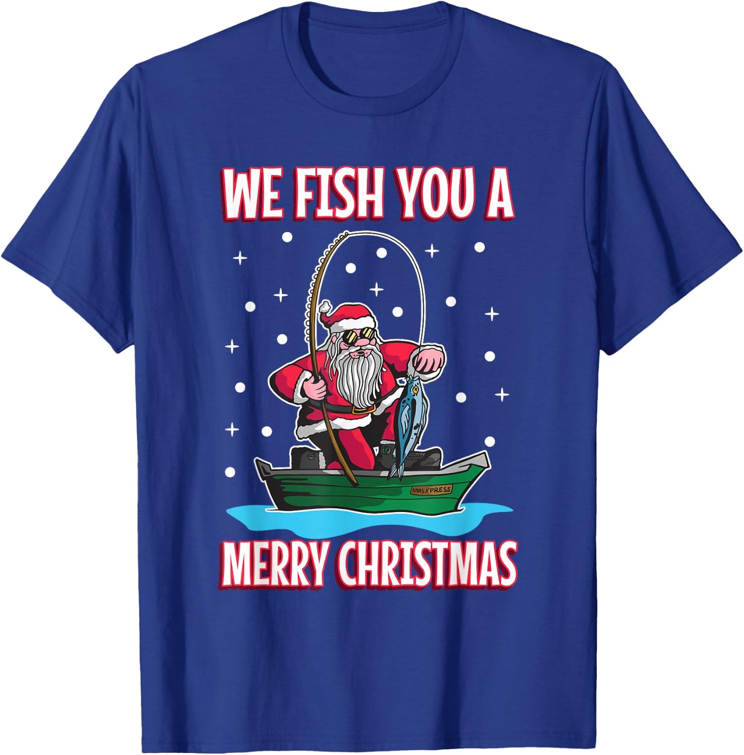 Christmas costume fisherman fishing funny cool Santa Claus T-Shirt - T-Shirt | Royal