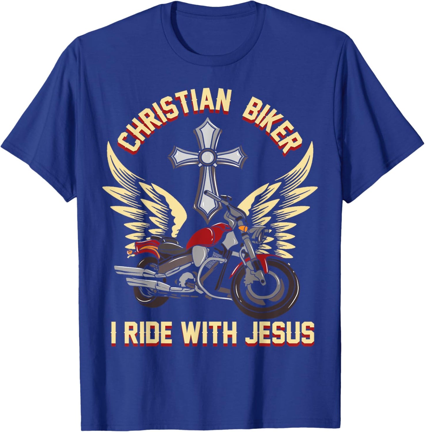 I Ride With Jesus I Christian Cross Biker I Motorcycle T-Shirt - T-Shirt | Royal