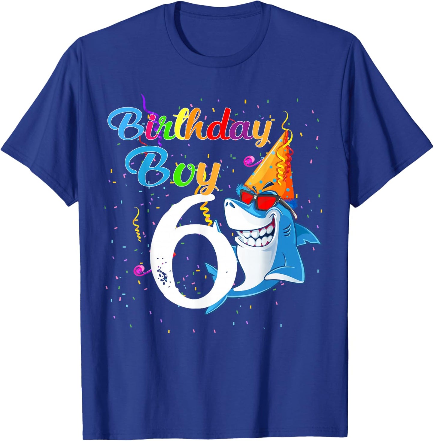 6th Birthday Boy Shark - 6 Year Old Boy Birthday T-Shirt - T-Shirt | Royal