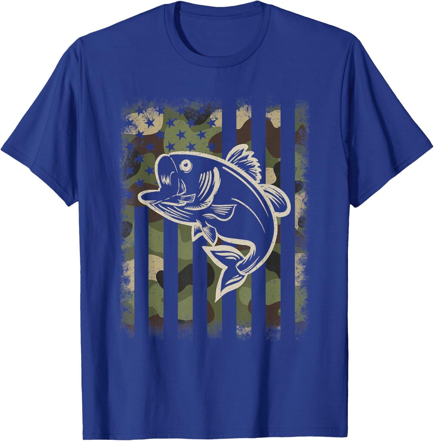 Camouflage American Flag Fishing Fisherman Bass Fish Men T-Shirt - T-Shirt | Royal
