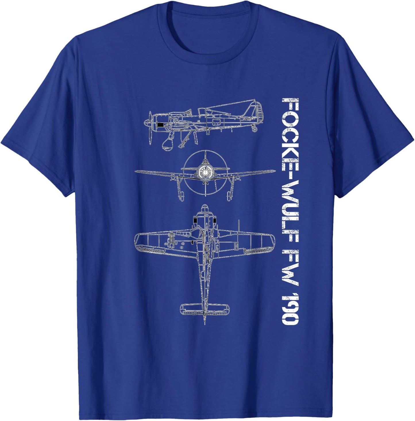 Focke-Wulf Fw 190 Fighter Aircraft Aviation Blueprint T-Shirt - T-Shirt | Royal