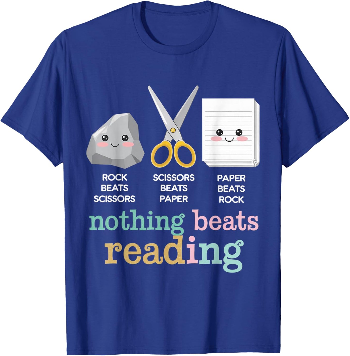 Rock Paper Scissors Nothing Beats Reading Funny Book Lover T-Shirt - T-Shirt | Royal