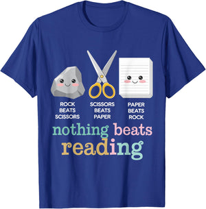 Rock Paper Scissors Nothing Beats Reading Funny Book Lover T-Shirt - T-Shirt | Royal