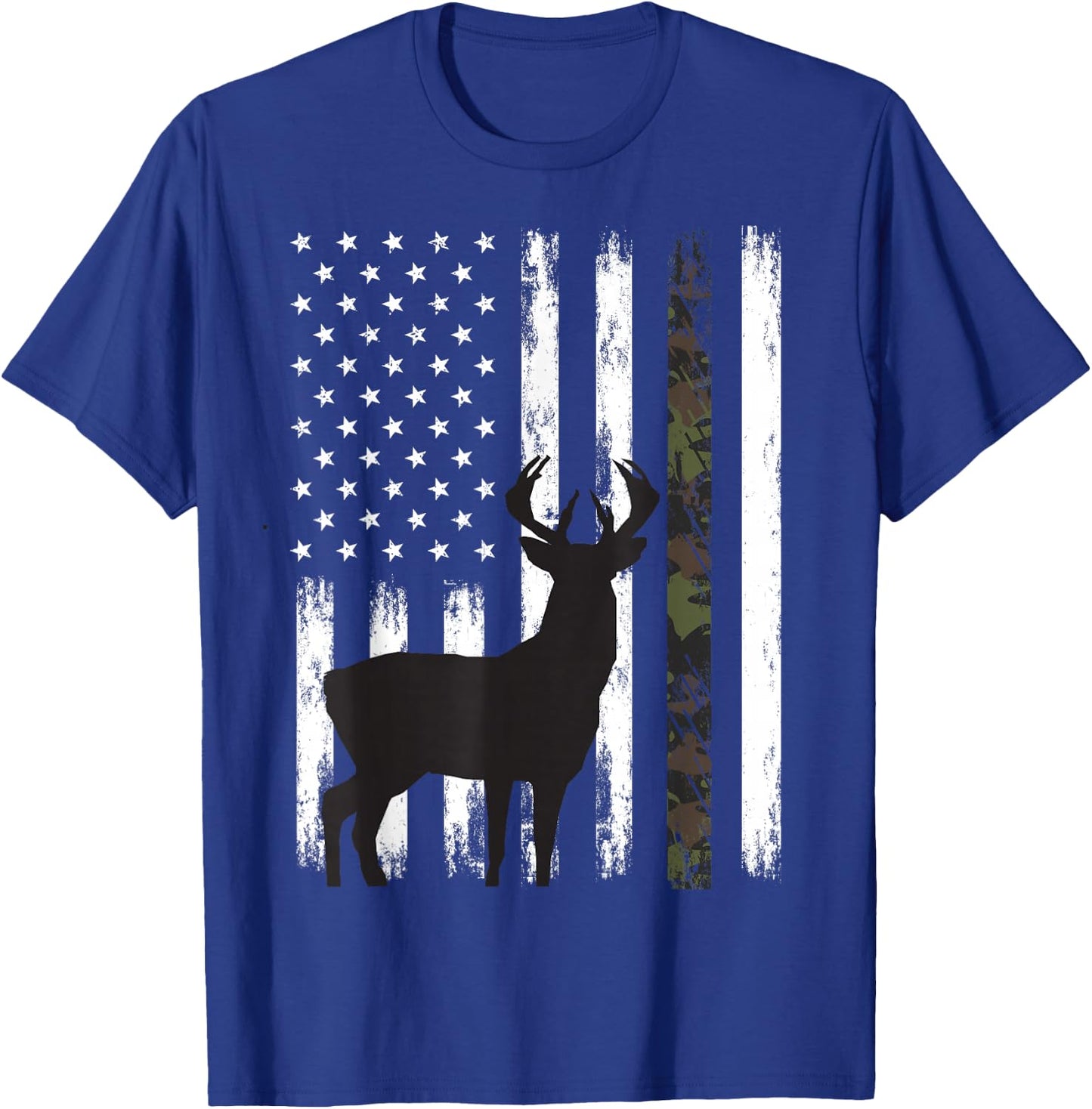 Whitetail Deer Hunting Hunter Buck Camo American Flag USA T-Shirt - T-Shirt | Royal