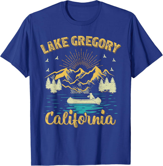 Summer Vacation Retro Mountain California Gregory Lake Men Women Kids T-Shirt - T-Shirt | Royal