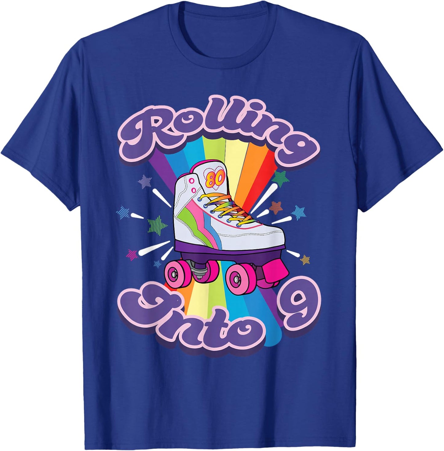 Roller Skating 9 Years Old 9th Birthday Girl Skate 80's Gift T-Shirt - T-Shirt | Royal
