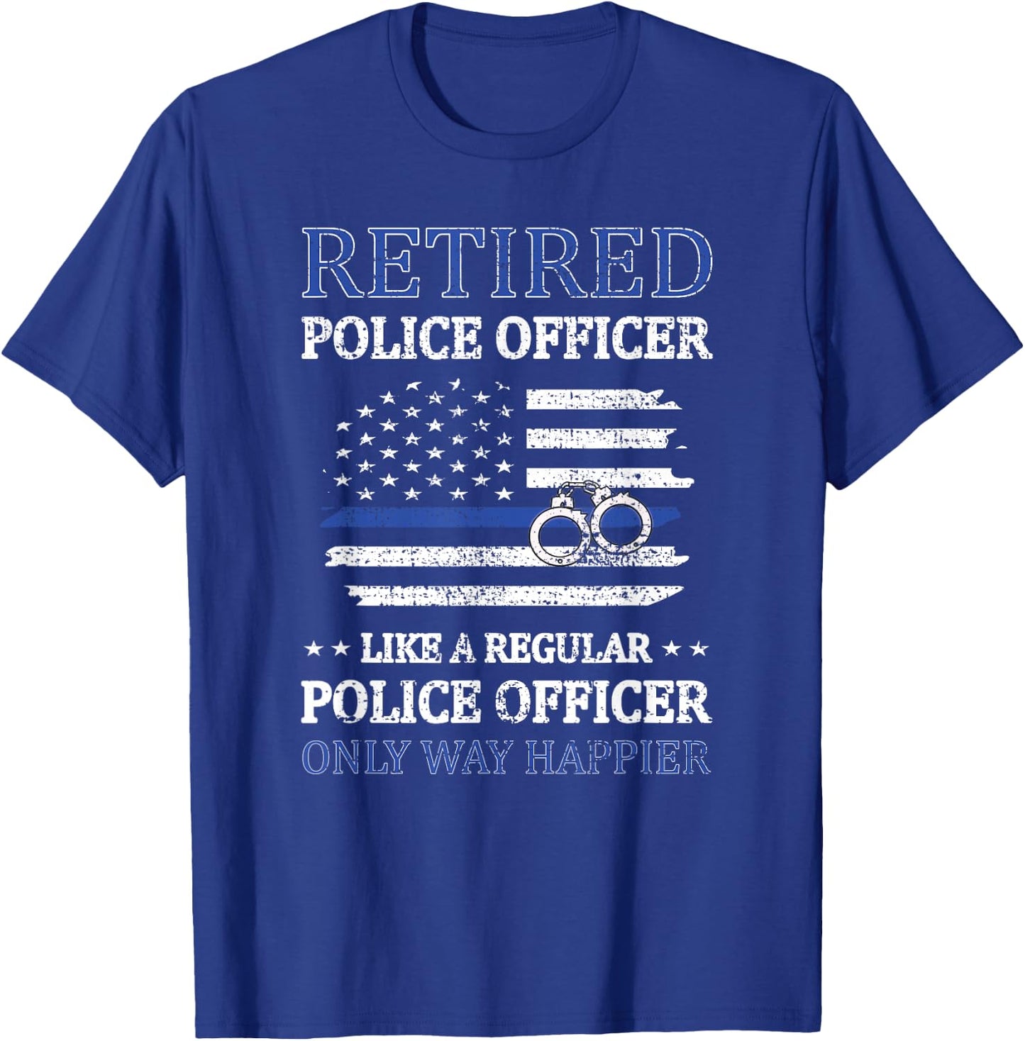 Retired Police Officer Policeman Blue Line Flag Cop T-Shirt - T-Shirt | Royal