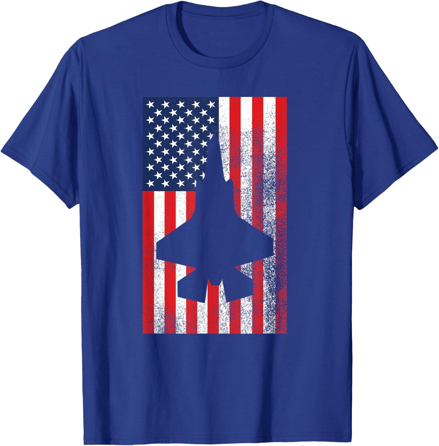 American Flag Patriotic F35 Fighter Jet Red White Blue Pilot T-Shirt - T-Shirt | Royal