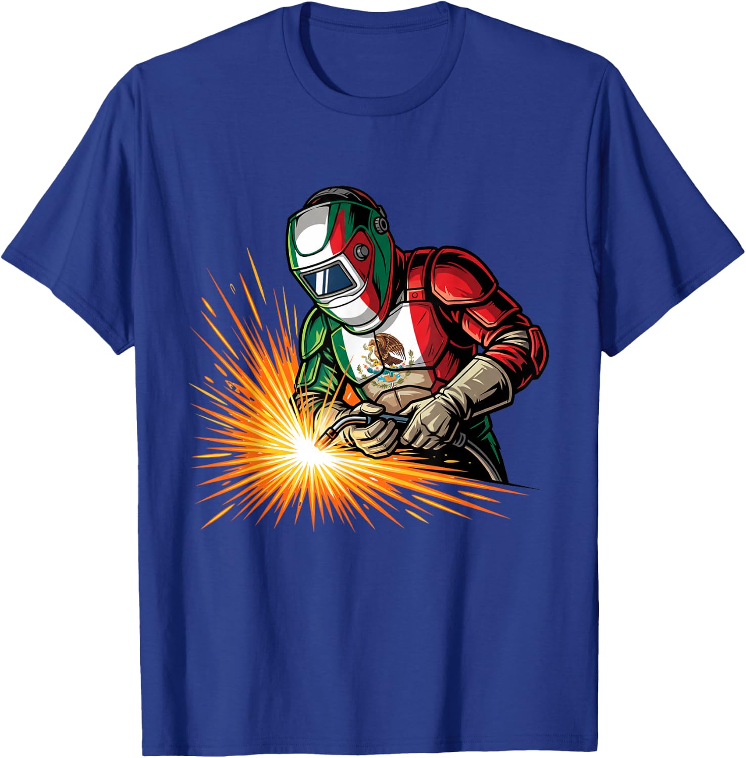 Mexican Welder and Mexico Flag T-Shirt - T-Shirt | Royal