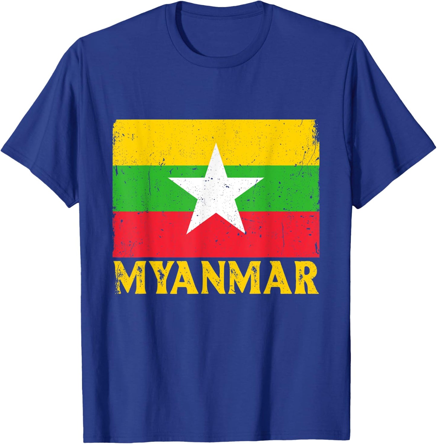 Distressed Retro Myanmar Flag Men Women Kids Patriotic T-Shirt - T-Shirt | Royal