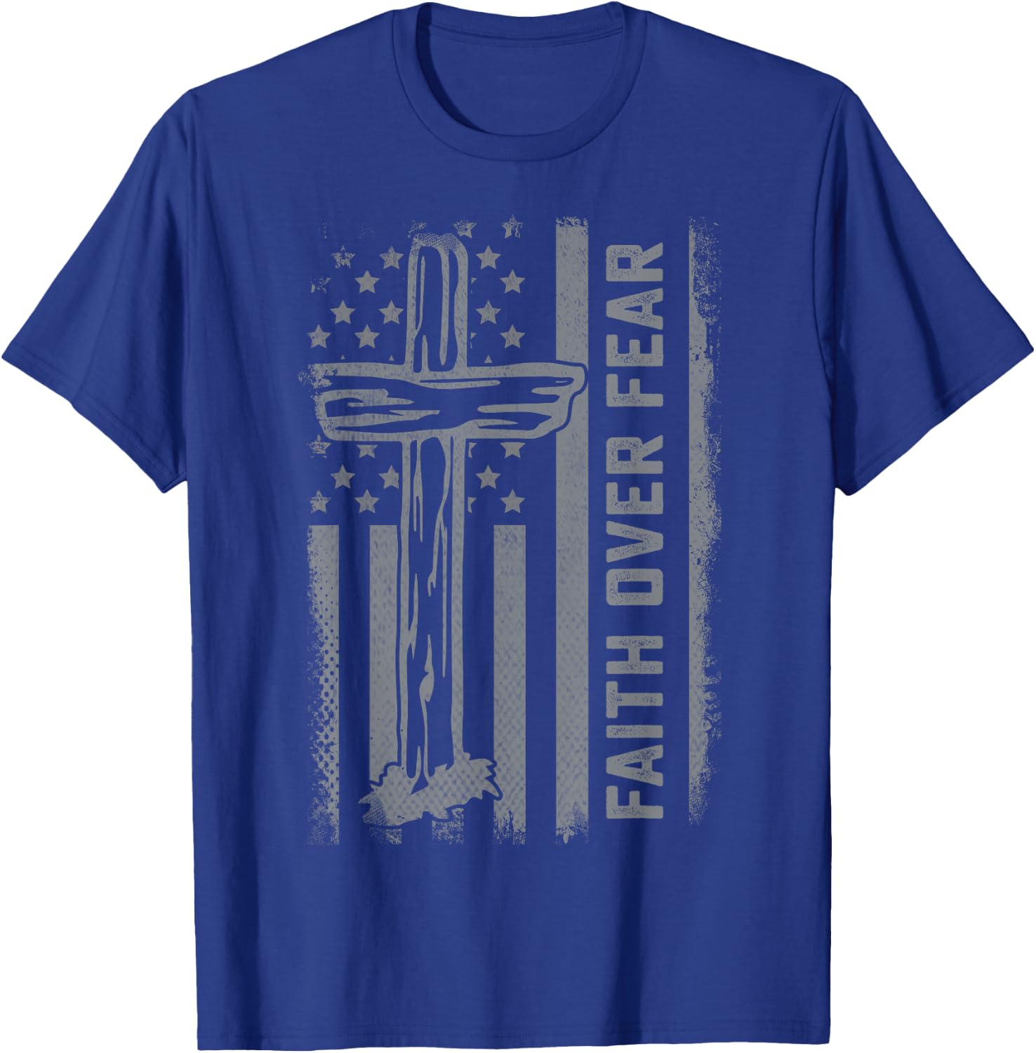Christian US Flag Cross Faith Over Fear Men Women Kids T-Shirt - T-Shirt | Royal