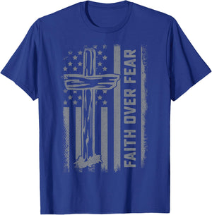 Christian US Flag Cross Faith Over Fear Men Women Kids T-Shirt - T-Shirt | Royal