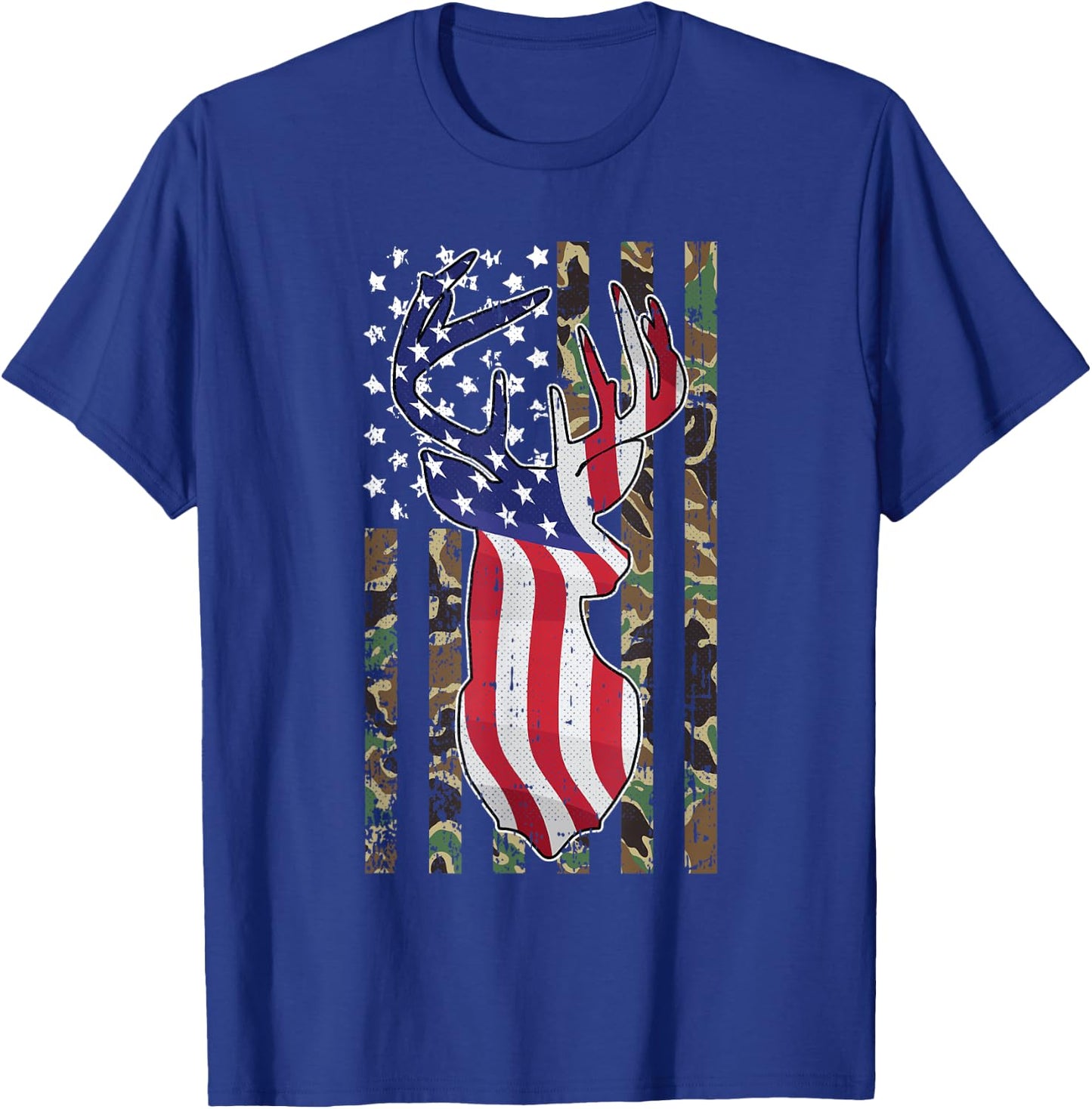 Deer Hunting 4th Of July American Flag Camo Patriotic Hunter T-Shirt - T-Shirt | Royal
