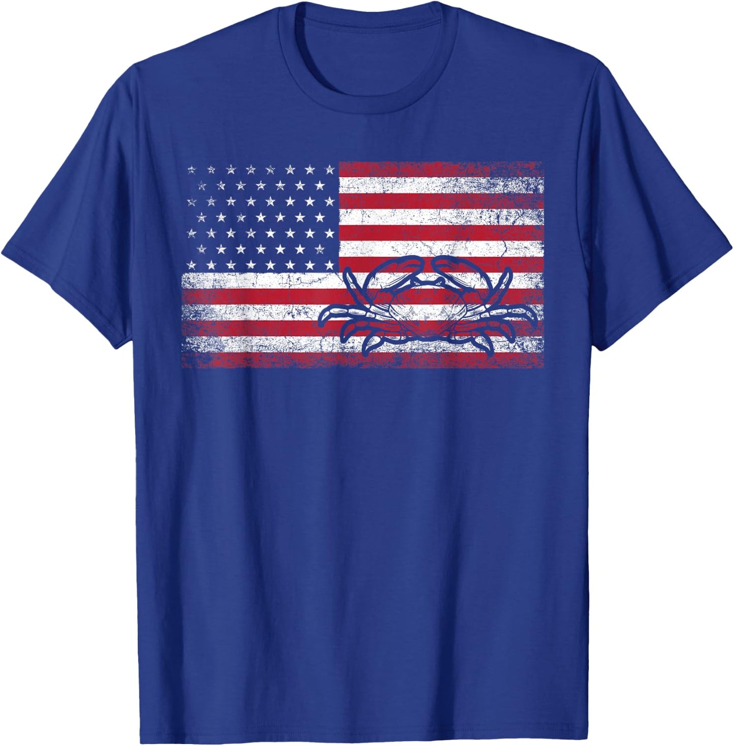 Crab Fisherman American Flag 4th of July T Shirt Crabbing T-Shirt - T-Shirt | Royal