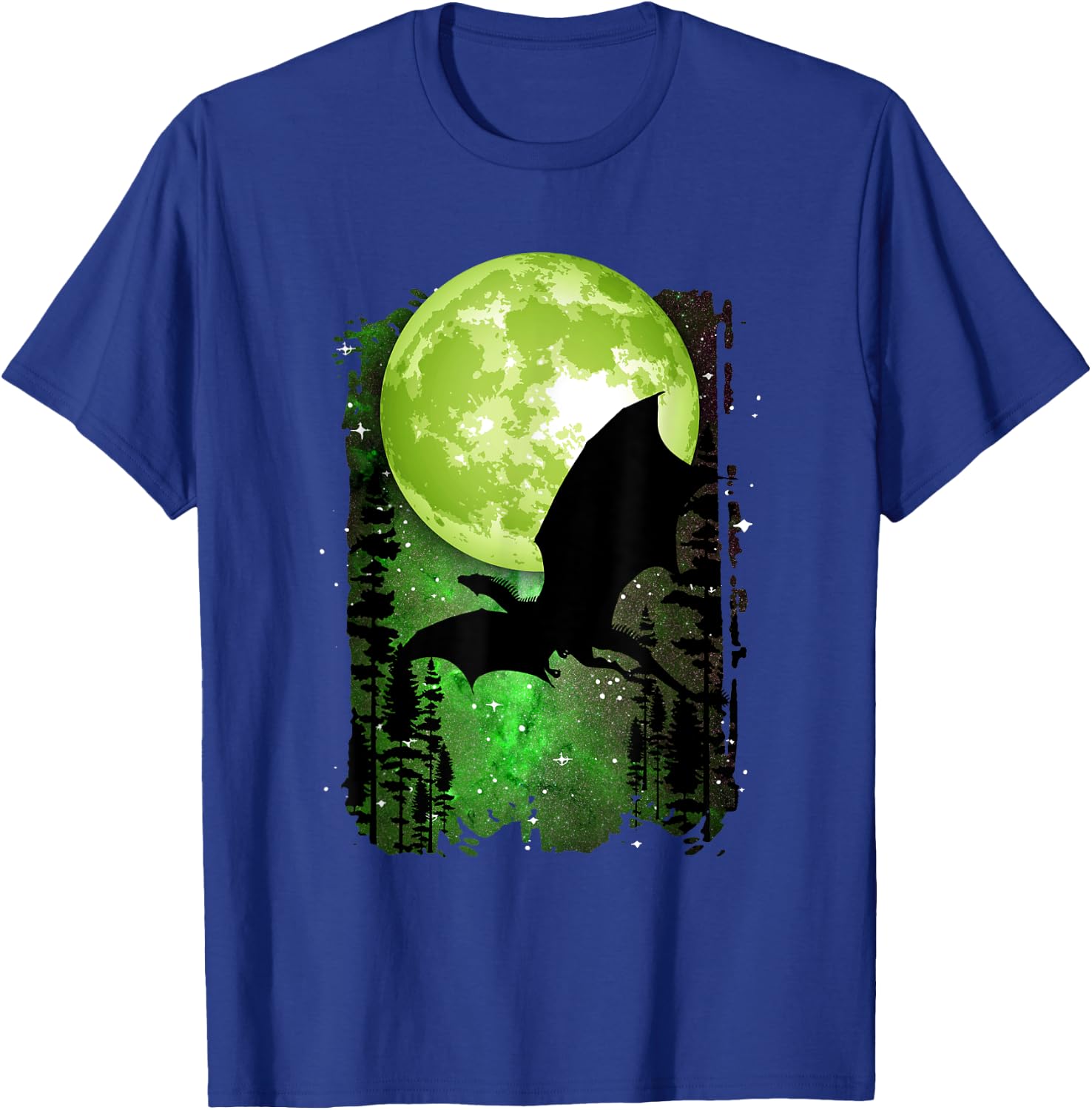 Dragon Fantasy Full Moon Galaxy Star Night Graphic T-Shirt - T-Shirt | Royal