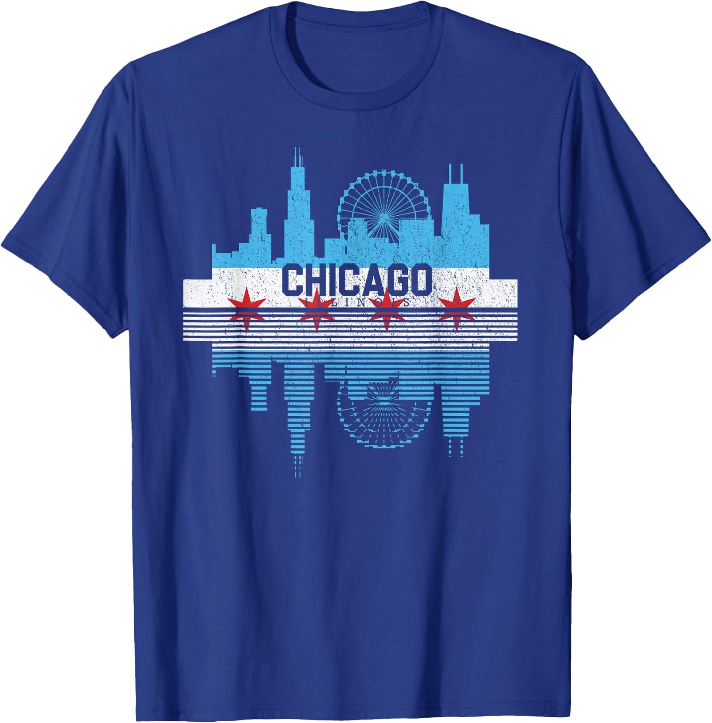 Vintage Chicago Illinois Flag Skyline Men Women T-Shirt - T-Shirt | Royal