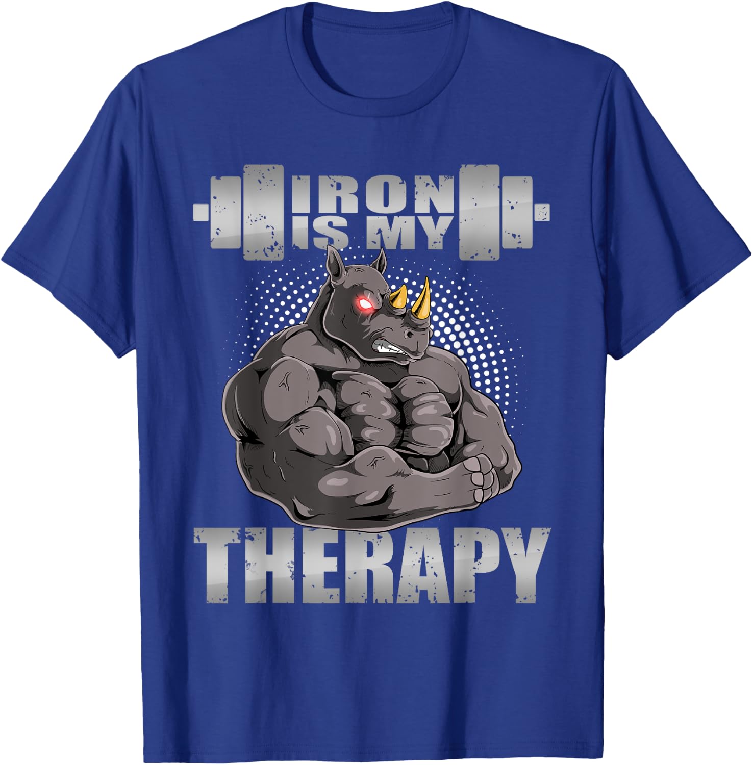 Rhinoceros Rhino Powerlifter Workout Gym Iron Is My Therapy T-Shirt - T-Shirt | Royal
