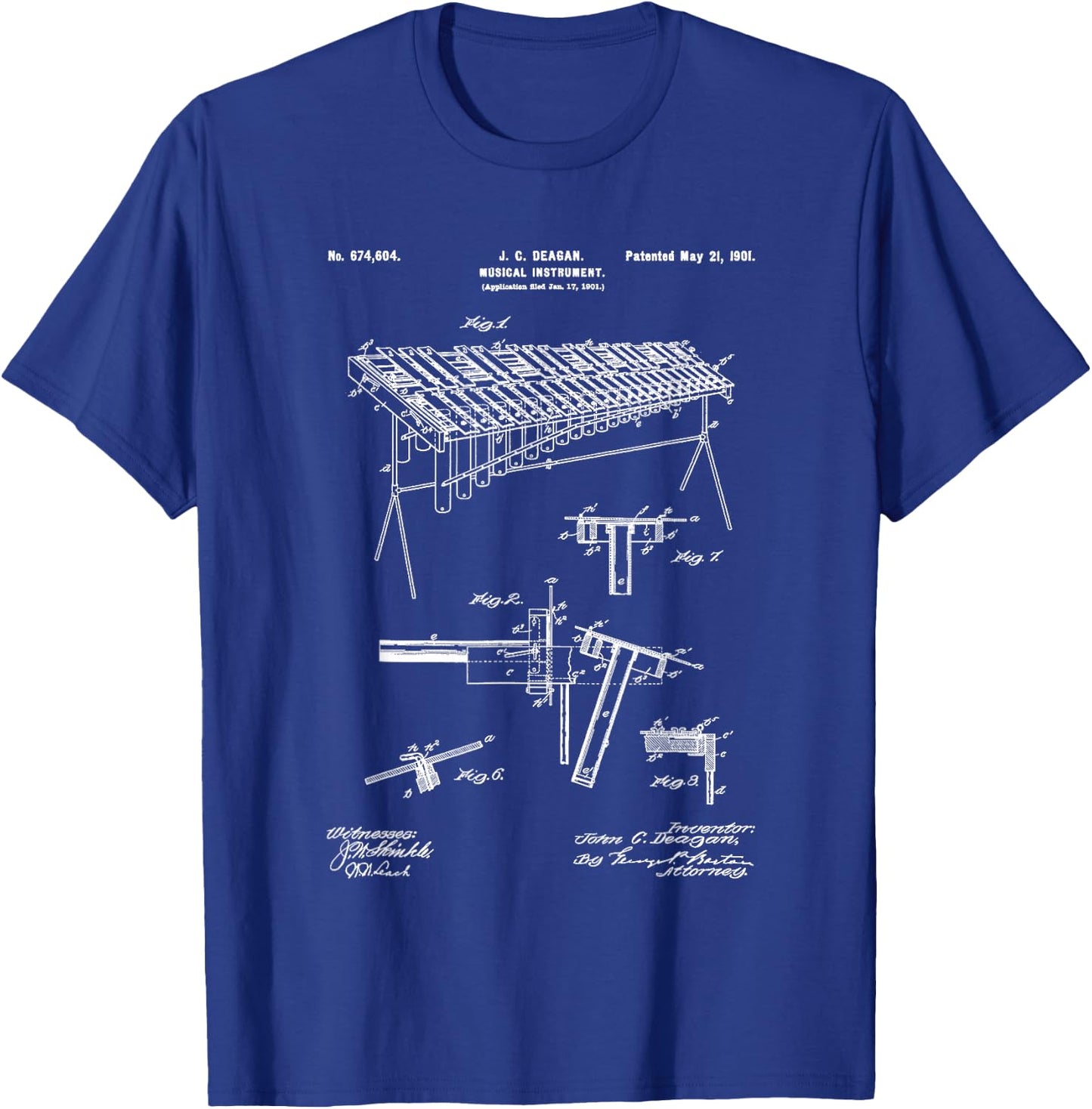 Marimba Blueprint Vintage Patent Instrument Marimba Player T-Shirt - T-Shirt | Royal
